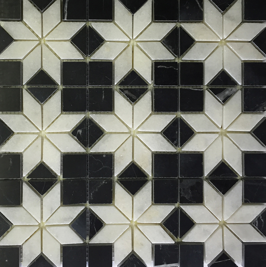 Nero Marquina - Venetian White Insert Mosaic (9 pcs inserts) -12" x 12" Image
