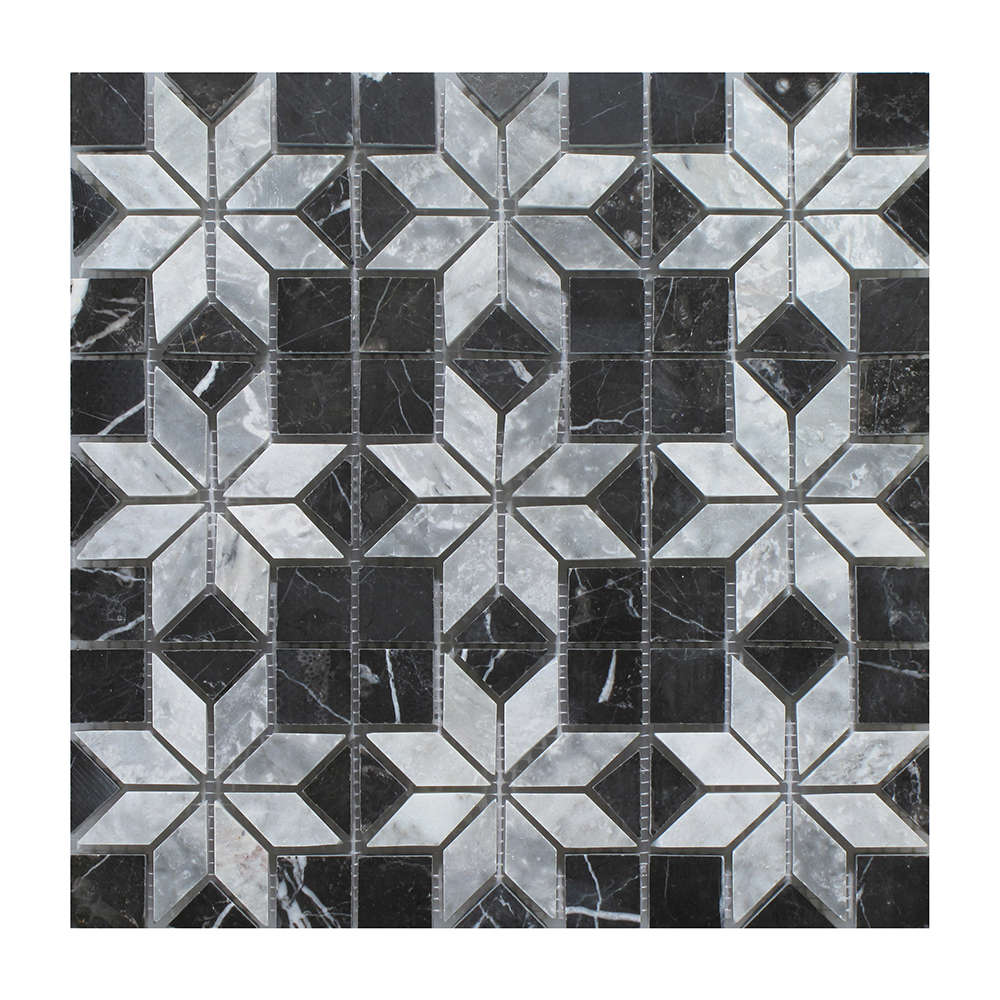 Nero Marquina - Silver Insert Mosaic (9 pcs inserts) - 12" x 12" Image